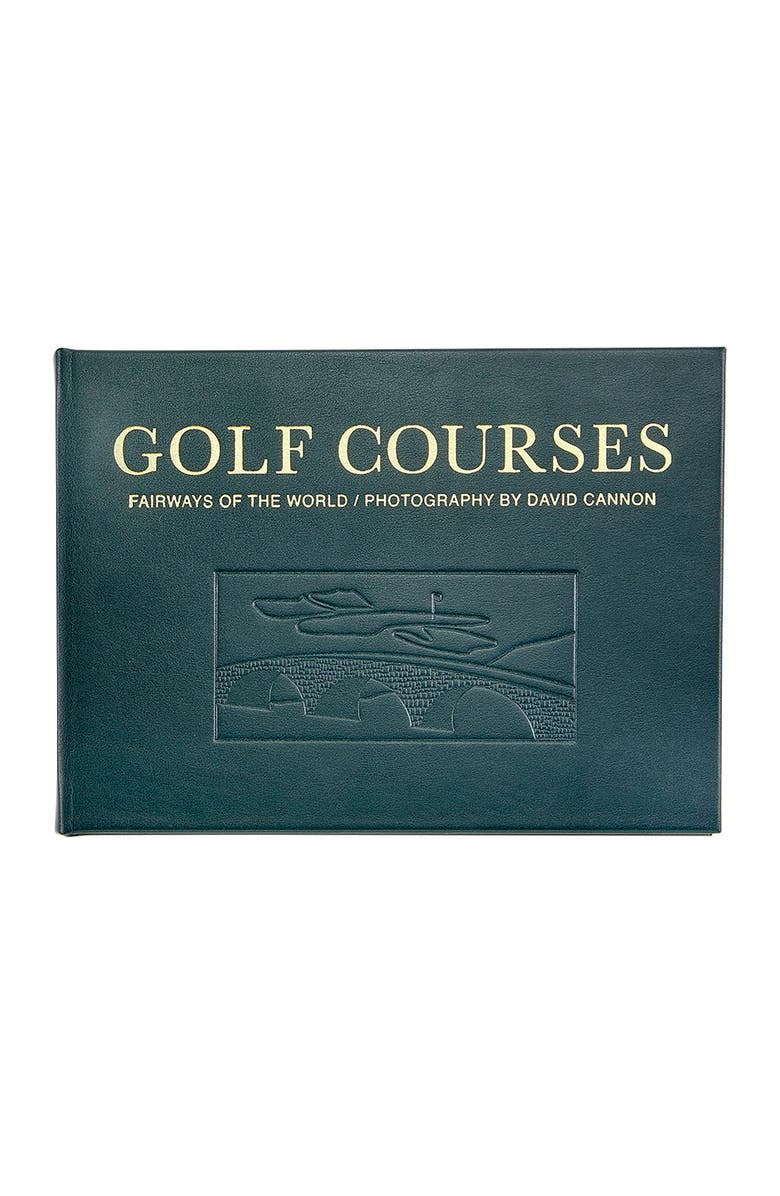 Graphic Image Golf Courses Leather Coffee Table Book, Main, color, Green