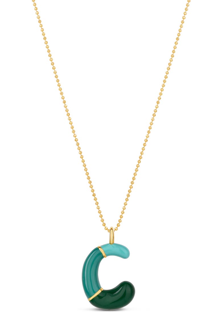 Enamel Initial Retro Necklace, Alternate, color, GREEN