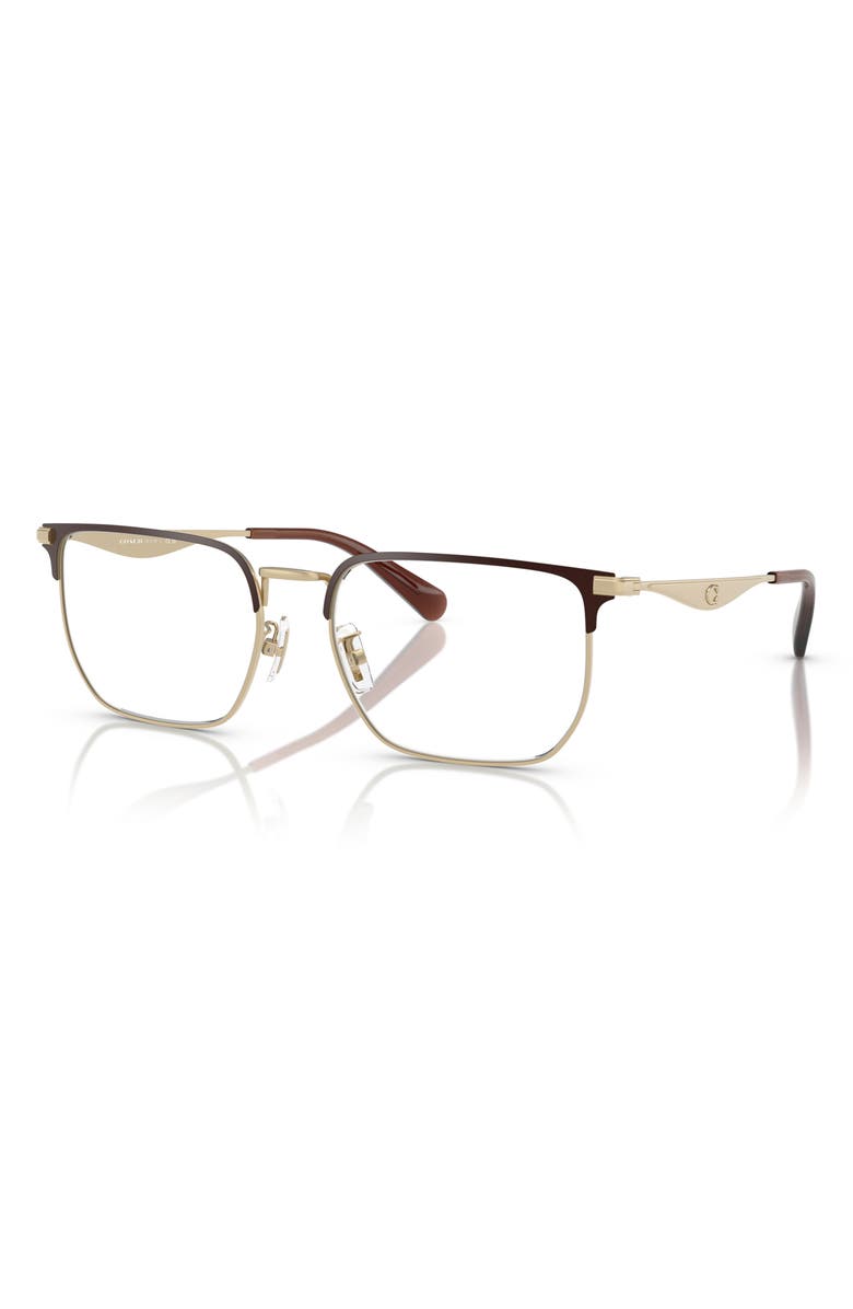 COACH 57mm Rectangular Optical Glasses, Alternate, color, Gold / Brown / Demo Lens