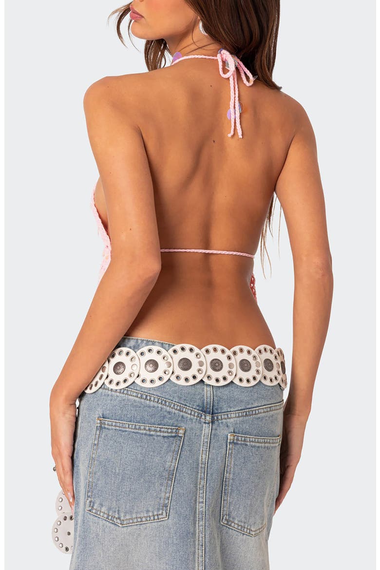 Backless Paillette Crochet Halter Top, Alternate, color, PINK