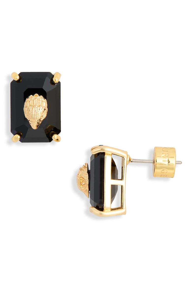 Emerald Cut Crystal Eagle's Head Stud Earrings, Main, color, BLACK