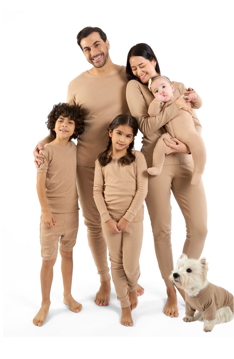 Leveret Kids Short Sleeve Cotton Solid Matching Family Pajamas, Alternate, color, Beige