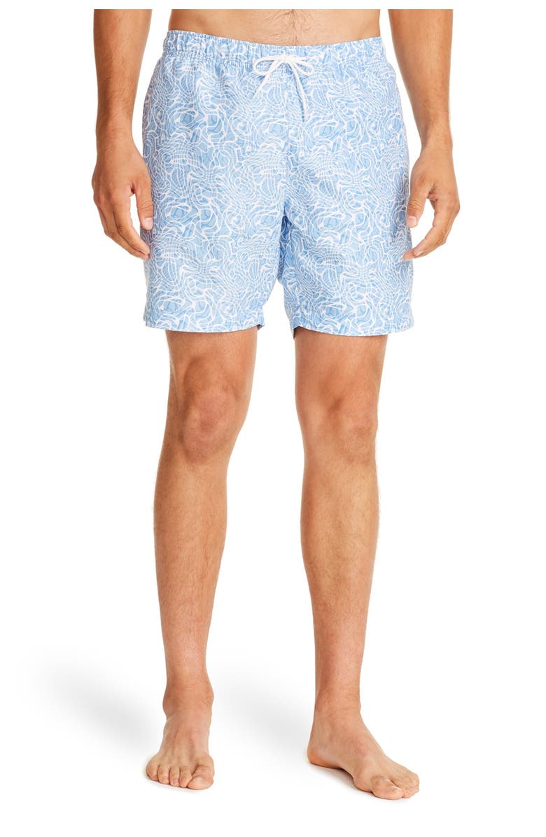 CONSTRUCT Light Blue Abstract Print Drawstring Swimming Trunks, Main, color, 