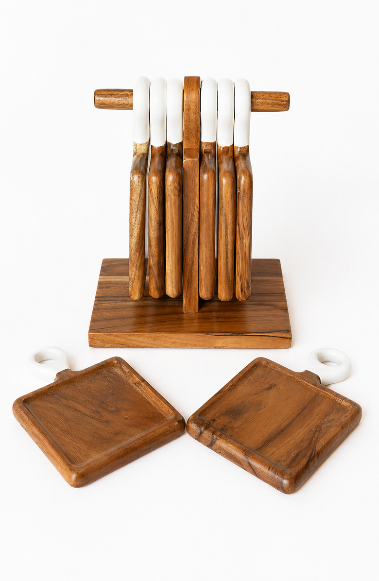 Jeanne Fitz Wood + White Collection Acacia Wood mini Charcuterie Board, Set of 8, Alternate, color, White, Brown