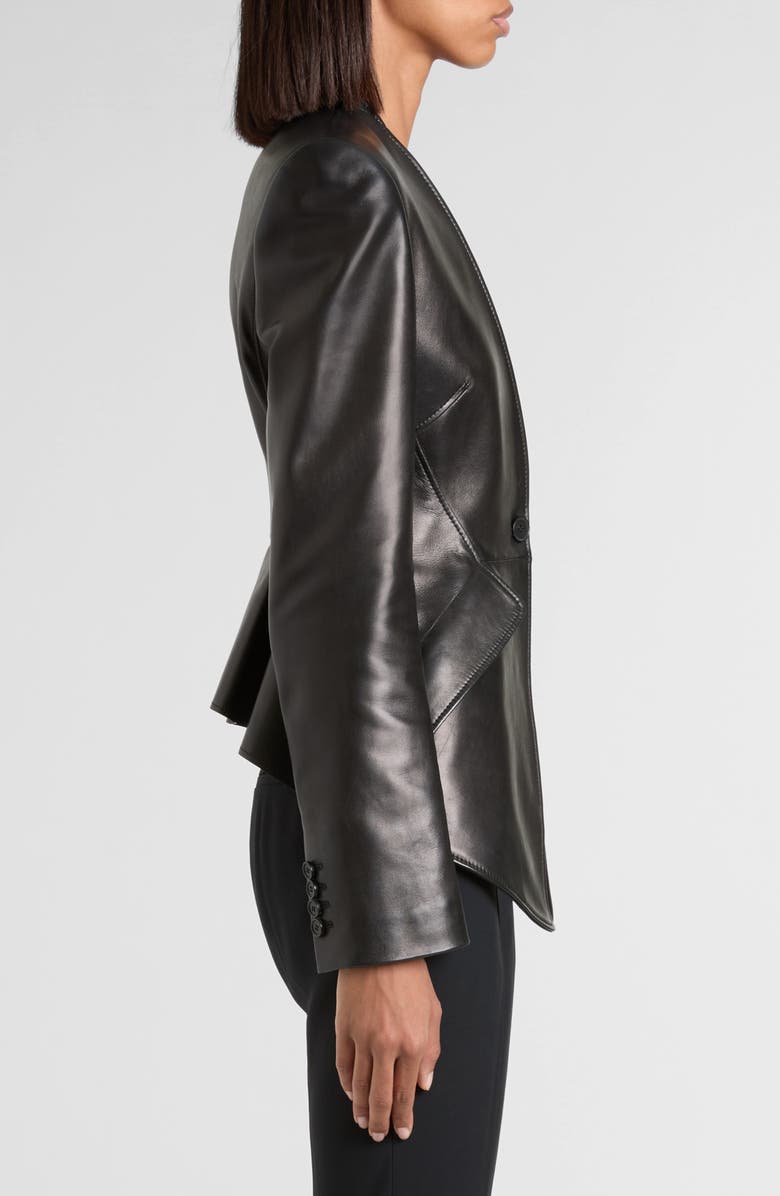 McQueen Tailored Peplum Leather Jacket, Alternate, color, Black