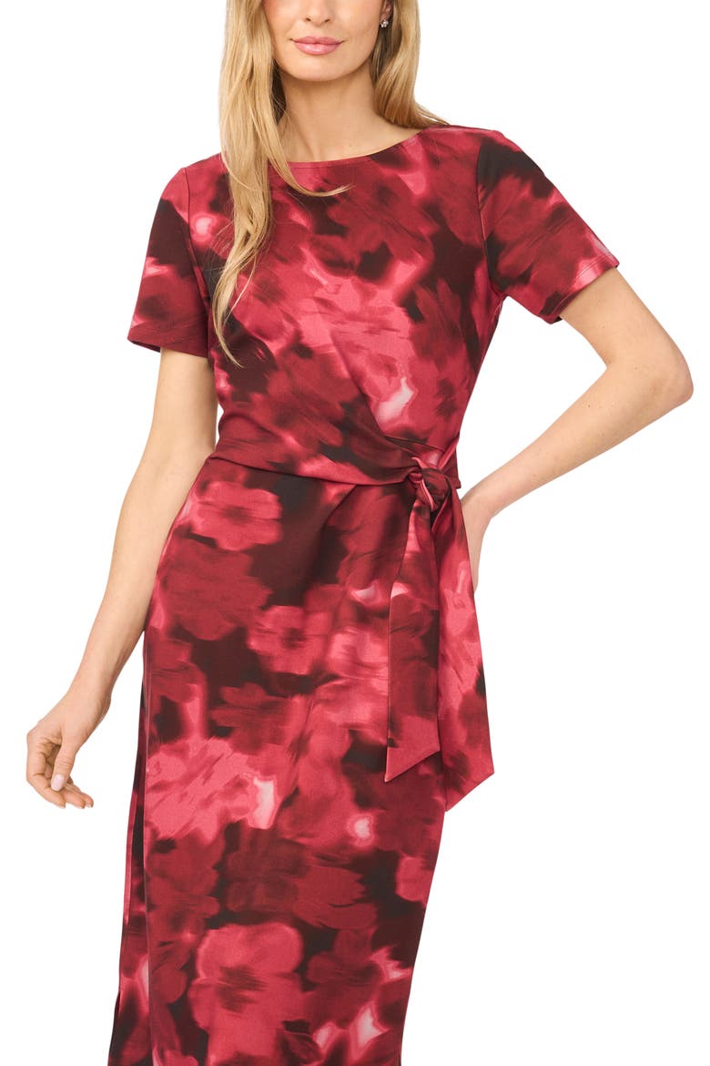 Short Sleeve Tie Waist Maxi Dress, Alternate, color, WINTERBERRY
