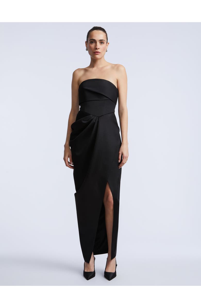BCBGMAXAZRIA Solid Bodice Wrap Skirt Gown, Main, color, 