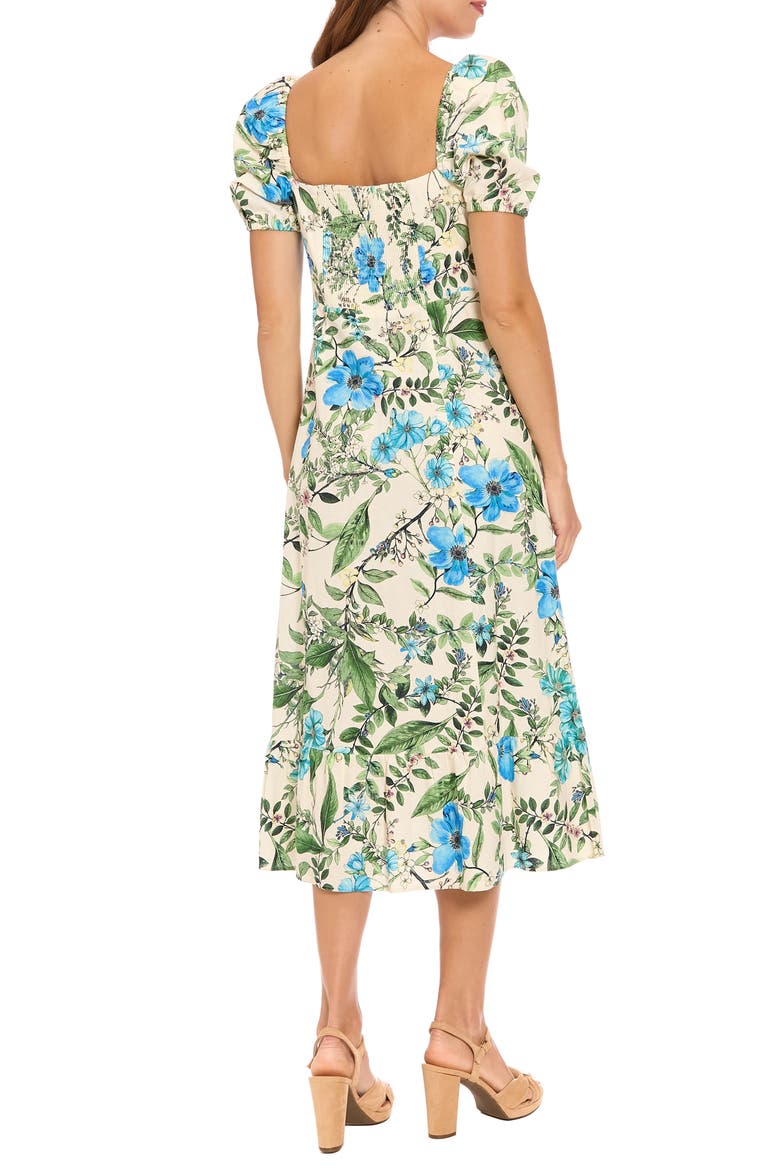Puff Sleeve Midi Sundress, Alternate, color, CREAM/ BLUE/ GREEN
