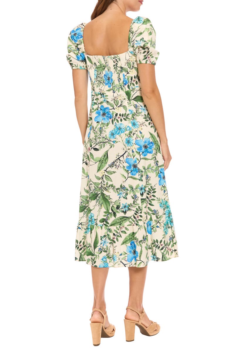 London Times Puff Sleeve Midi Sundress, Alternate, color, Cream/ Blue/ Green