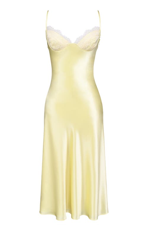 House Of Cb Felicity Lace & Satin Midi Dress In Yellow