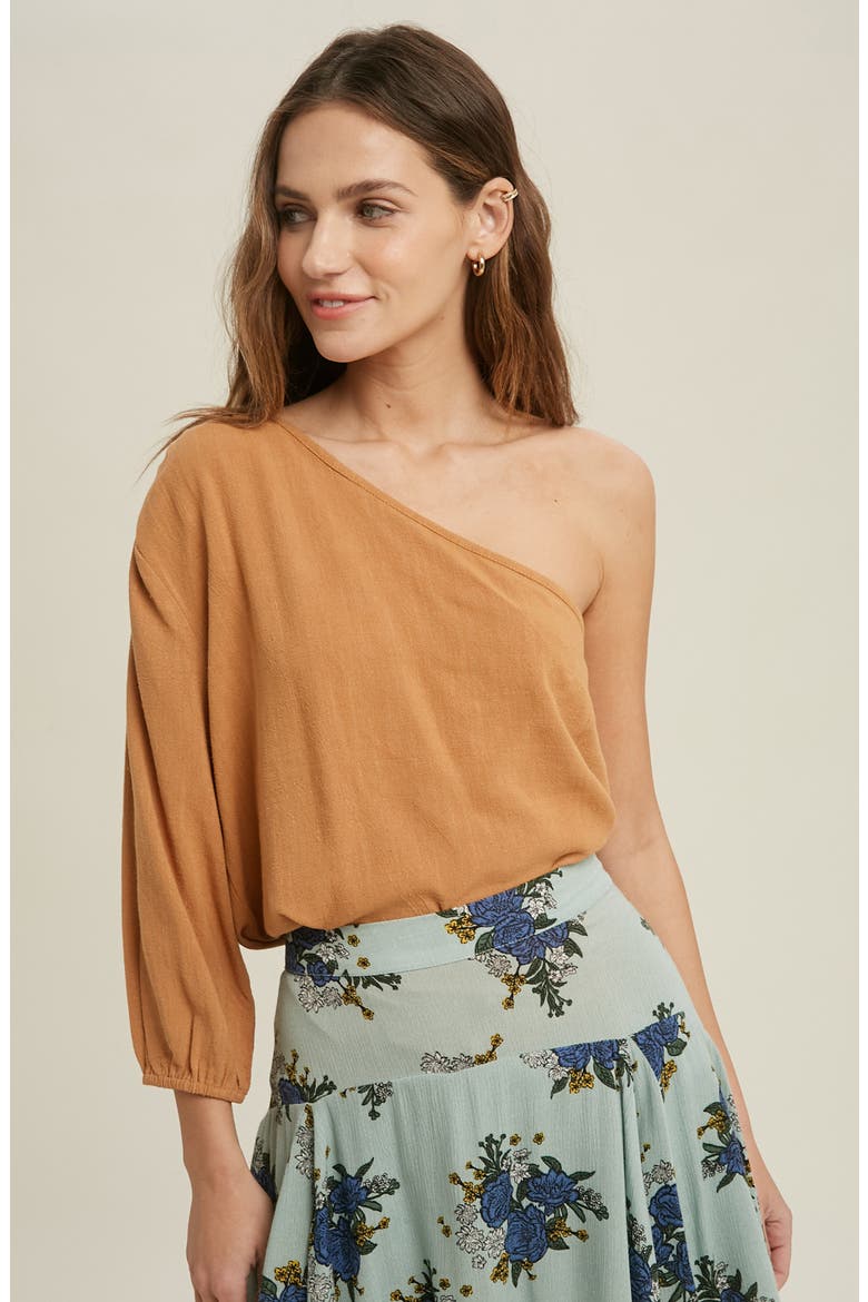 One-Shoulder Top, Alternate, color, AMBER