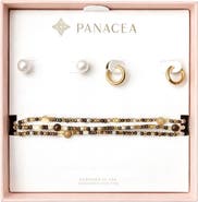 Panacea Faux Pearl Stud, Huggie Hoop Earrings & Beaded Stretch Bracelets Set