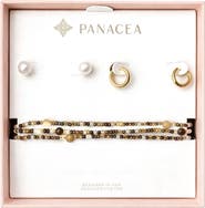 Panacea Faux Pearl Stud, Huggie Hoop Earrings & Beaded Stretch Bracelets Set