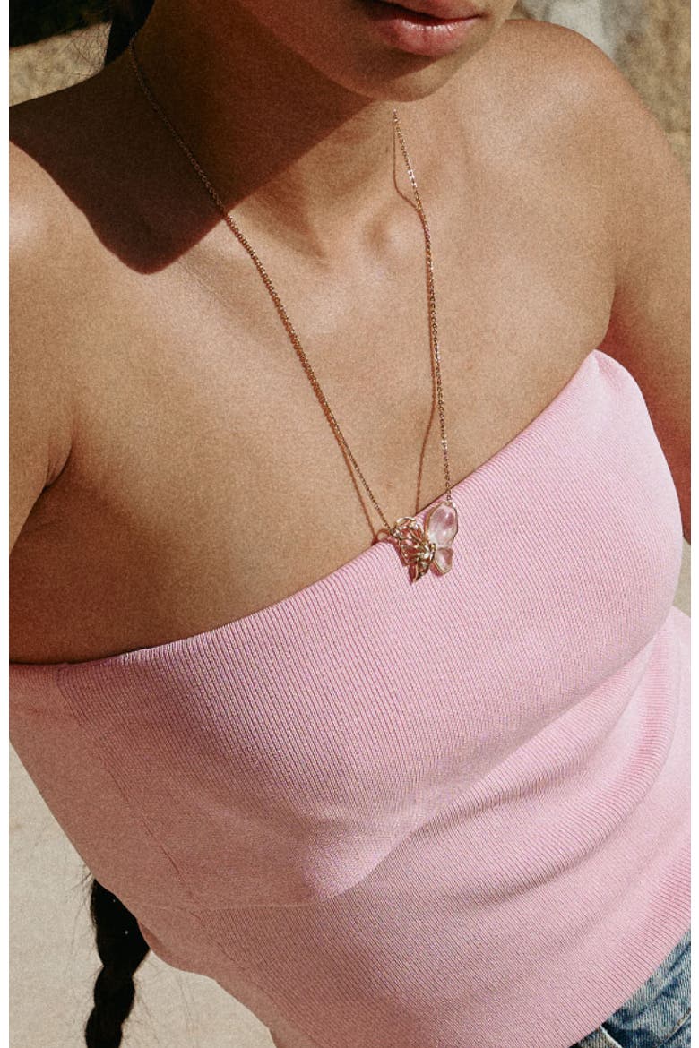 Butterfly Serenade Necklace, Alternate, color, Gold & White