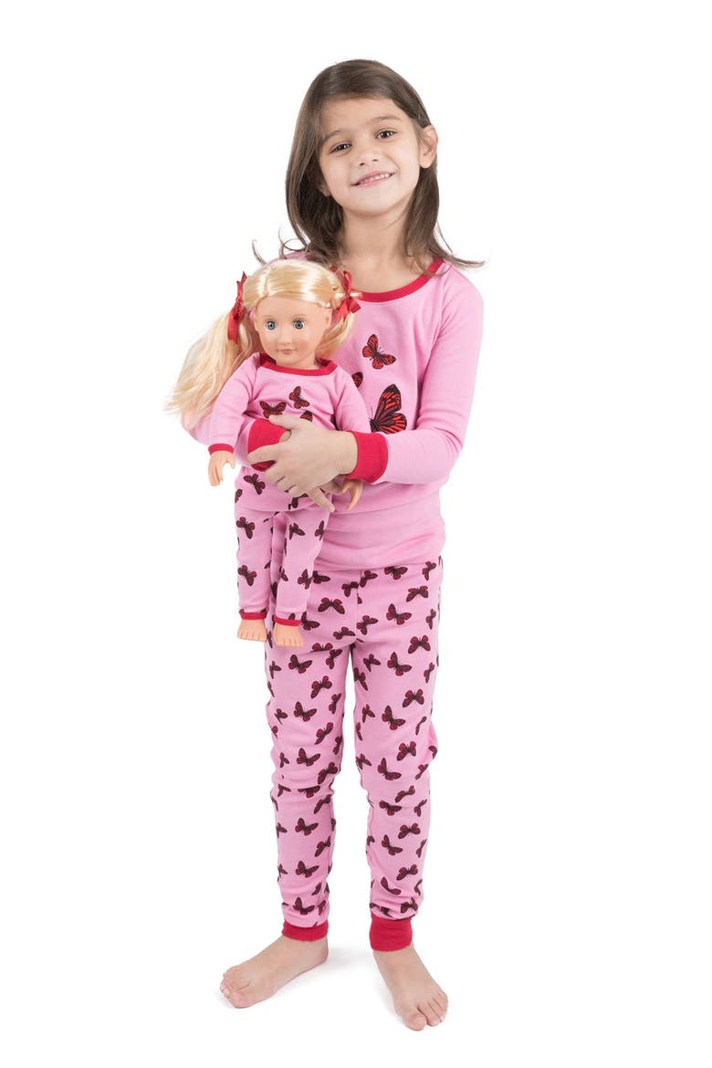 Girls Cotton Print Pajamas with Matching Doll Pair, Alternate, color, MULTI