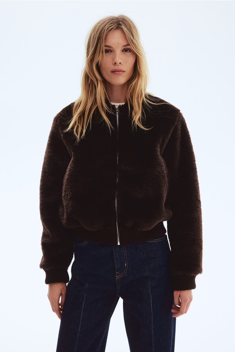 Pile Bomber Jacket, Main, color, Dark brown