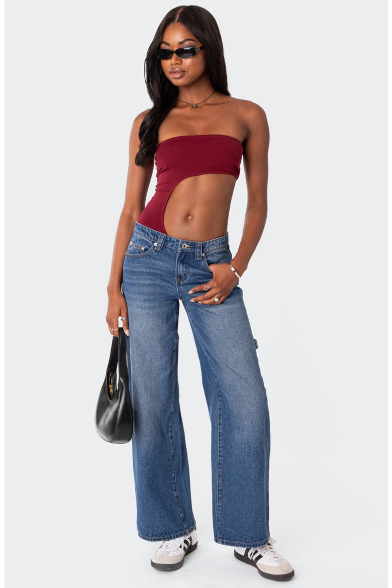 Indy Cutout Strapless Bodysuit, Alternate, color, BURGUNDY