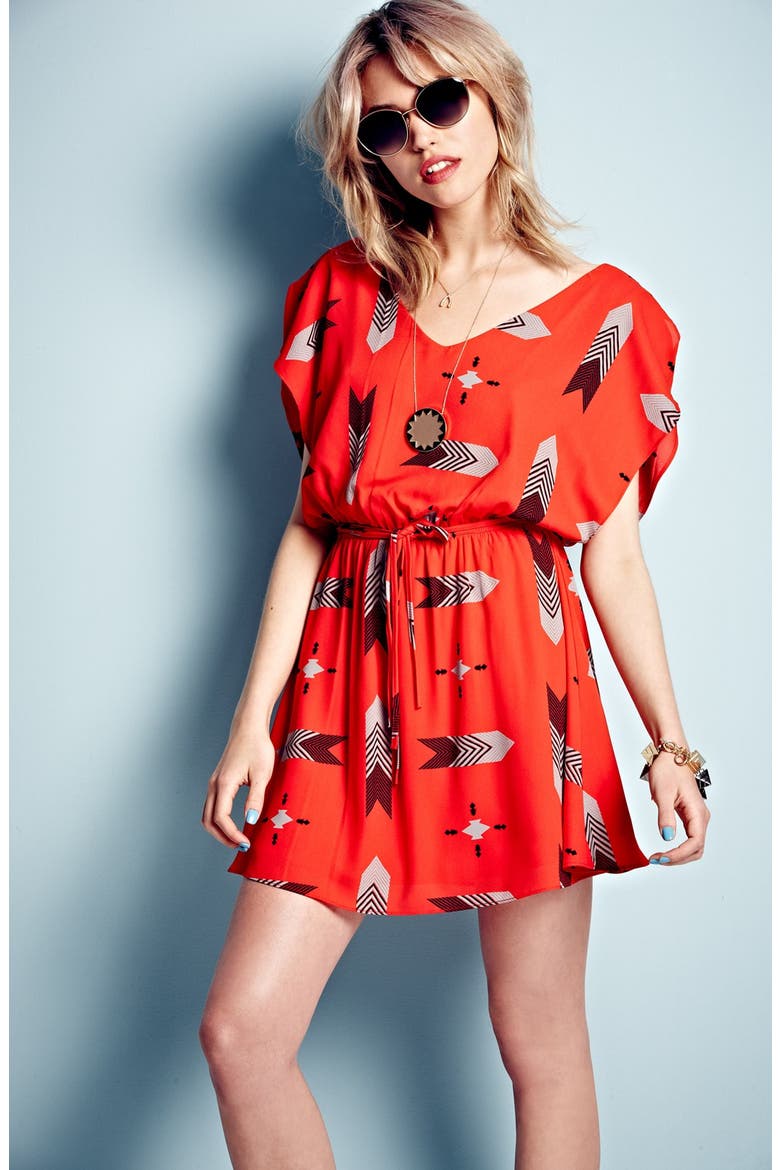 BB Dakota 'Audrey' Print Flutter Sleeve Dress, Alternate, color, CLEMENTINE