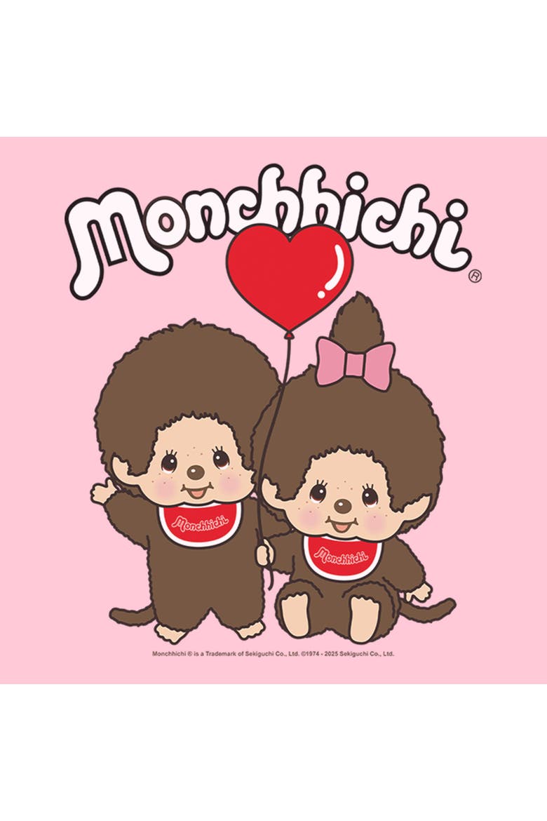Girl's Monchhichi Couple Heart Balloon  Graphic T-Shirt, Alternate, color, Light Pink