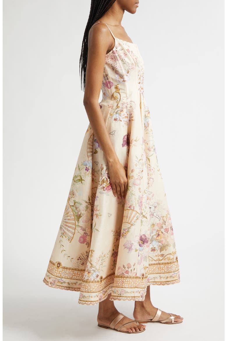 Corset Linen & Silk Twill Fit & Flare Dress, Alternate, color, ADORNED IN ARANJUEZ