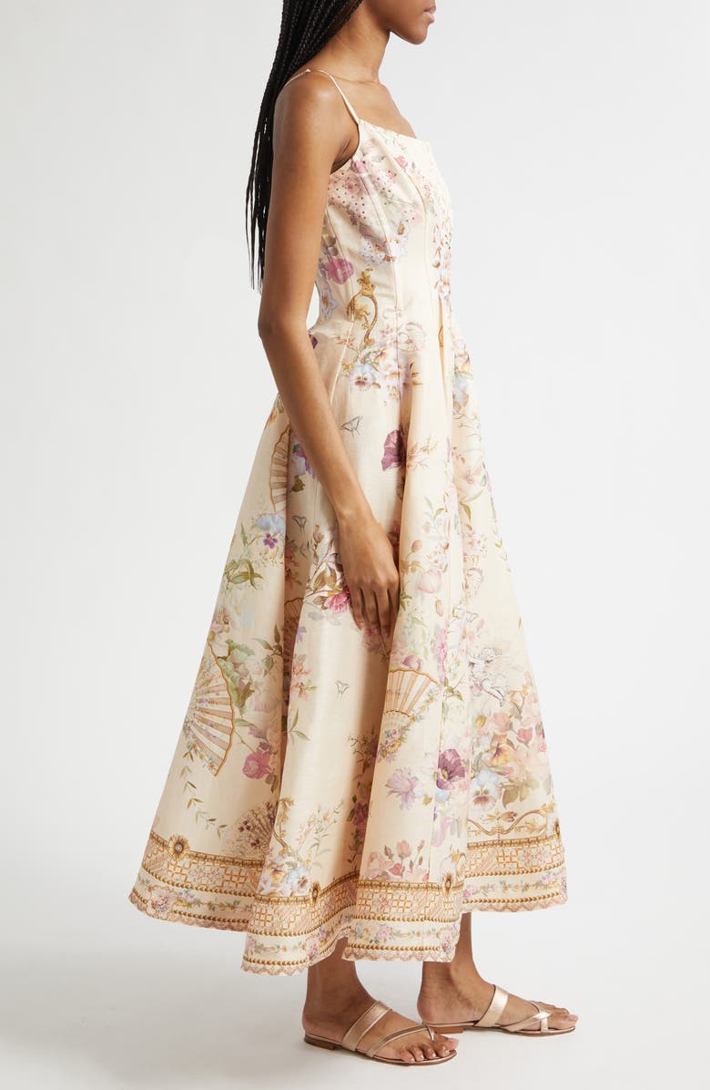 Camilla Corset Linen & Silk Twill Fit & Flare Dress, Alternate, color, Adorned In Aranjuez