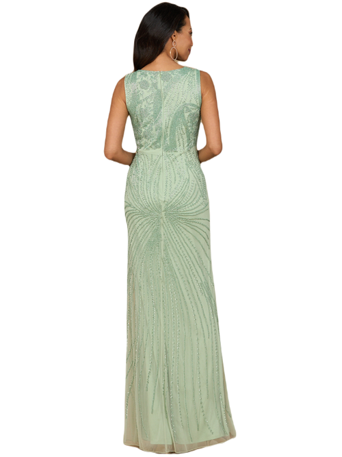 Lara New York Asymmetrical, Beaded Gown In Mint
