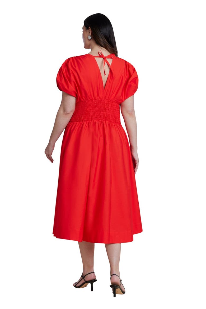 V Neck Flared Poplin Midi Dress, Alternate, color, FIERY RED