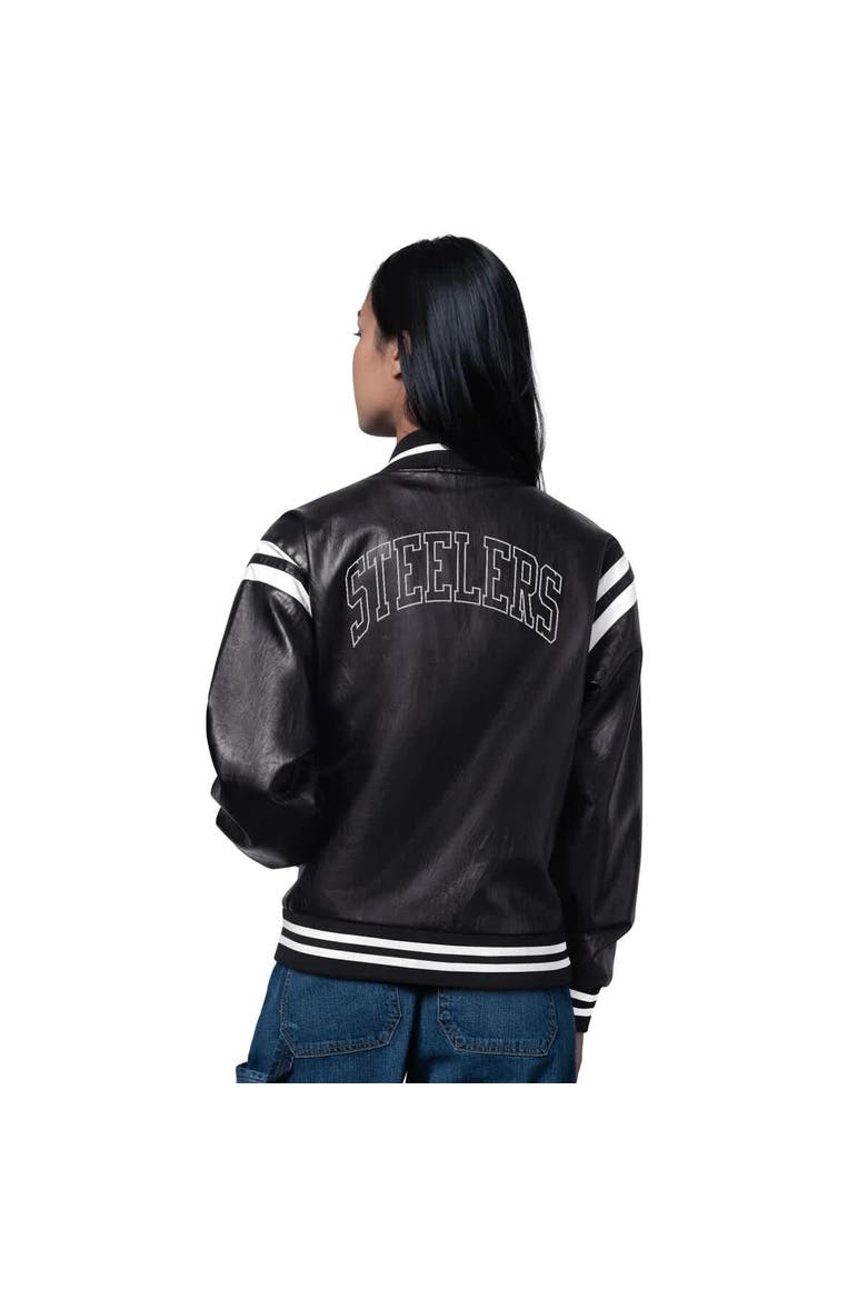 Women's Starter  Black Pittsburgh Steelers High Heat Vegan Leather Full-Snap Varsity Jacket, Alternate, color, Black