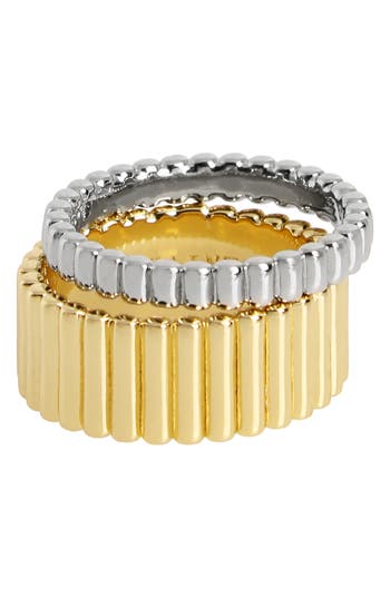 Allsaints Set Of 2 Ribbed Band Rings In Two Tone