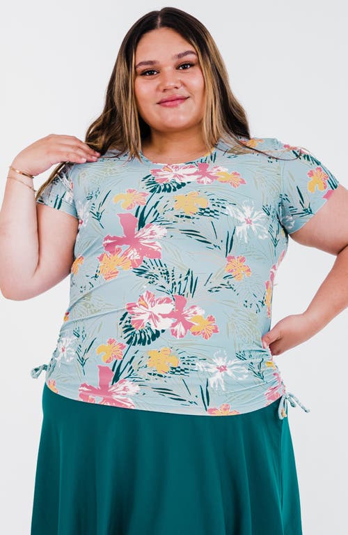 Calypsa Plus Size Short Sleeve Adele Swim Top In Blue