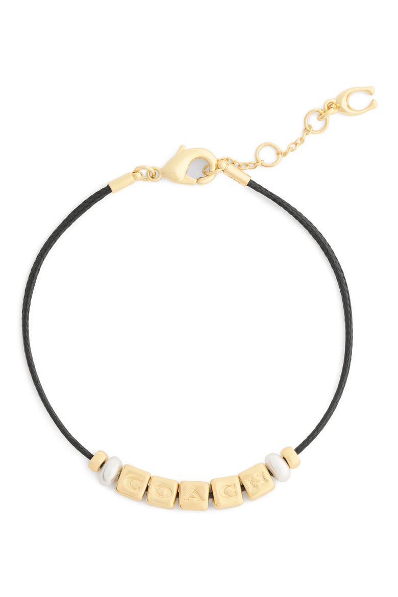 Cube Imitation Pearl Cord Bracelet, Alternate, color, PEARL/ GOLD
