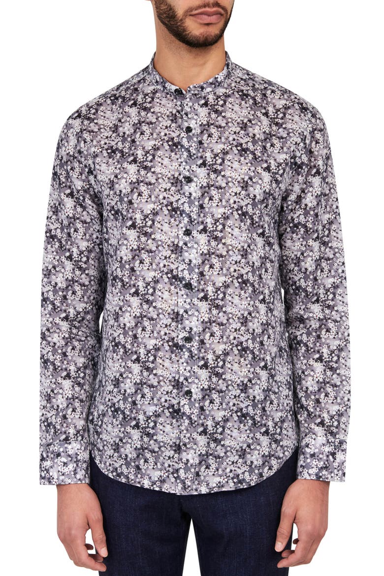 Poplar Cherry Blossom Mandarin Collar Shirt, Main, color, GREY
