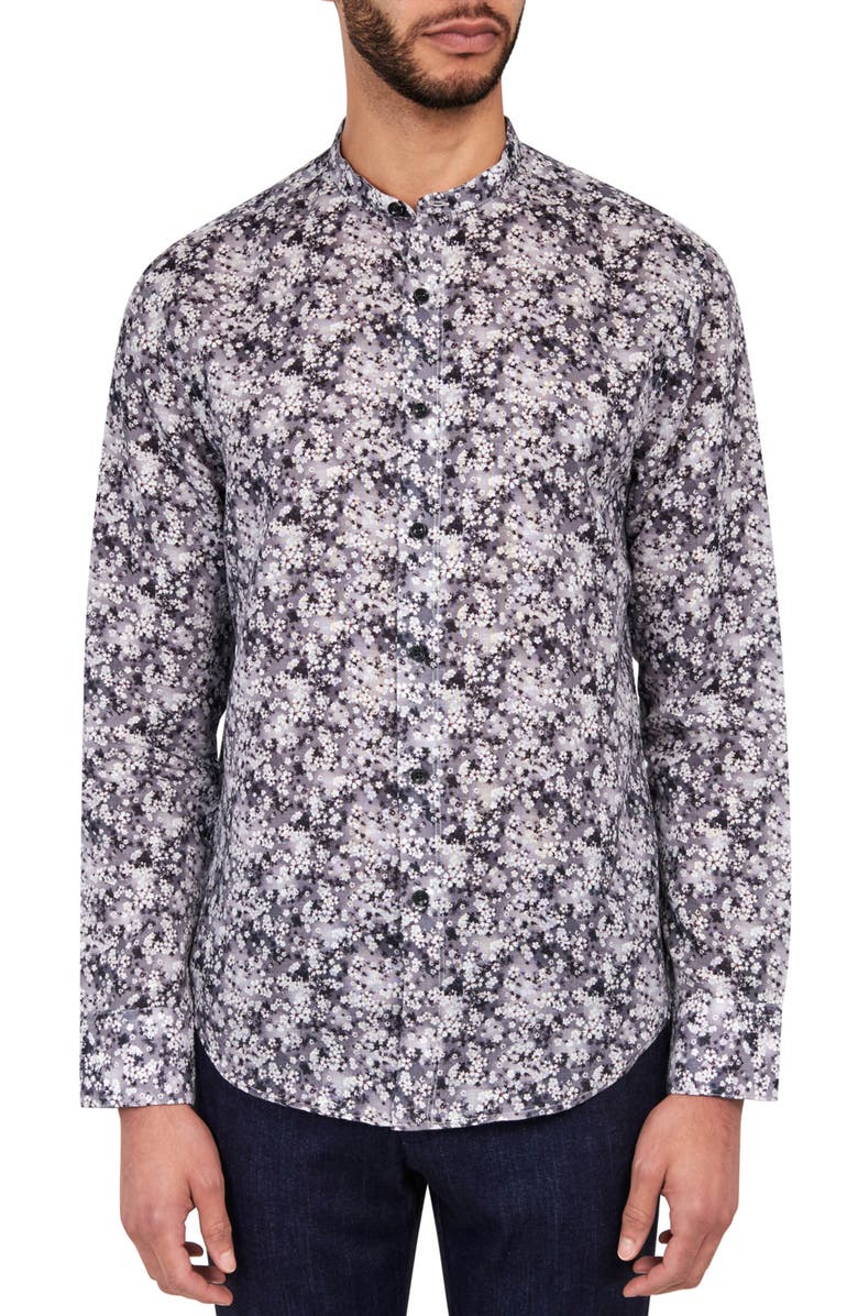 Brooklyn Brigade Poplar Cherry Blossom Mandarin Collar Shirt, Main, color, Grey