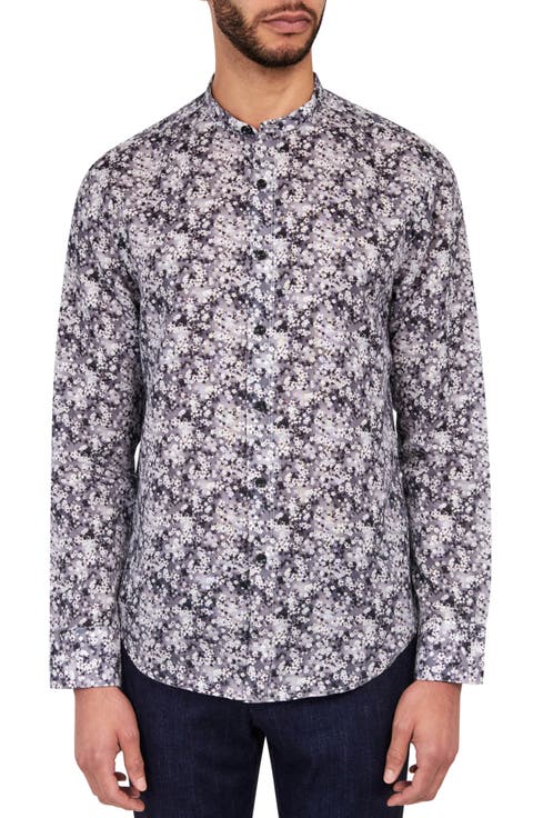 Poplar Cherry Blossom Mandarin Collar Shirt