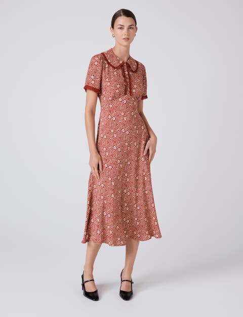 Taylor Floral Crepe Midi Tea Dress
