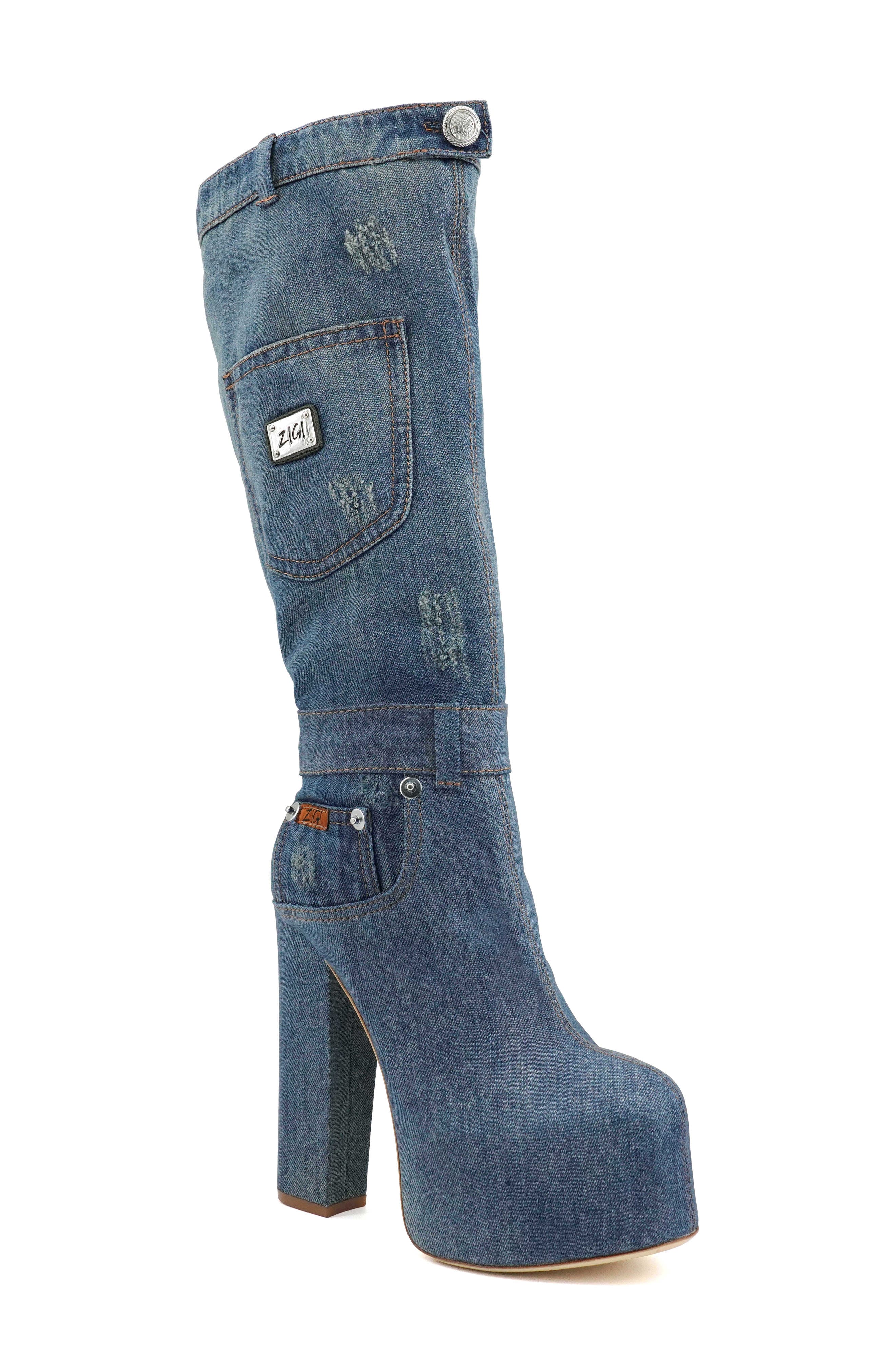 ZIGI Candida Platform Knee High Boot, Main, color, Blue Denim