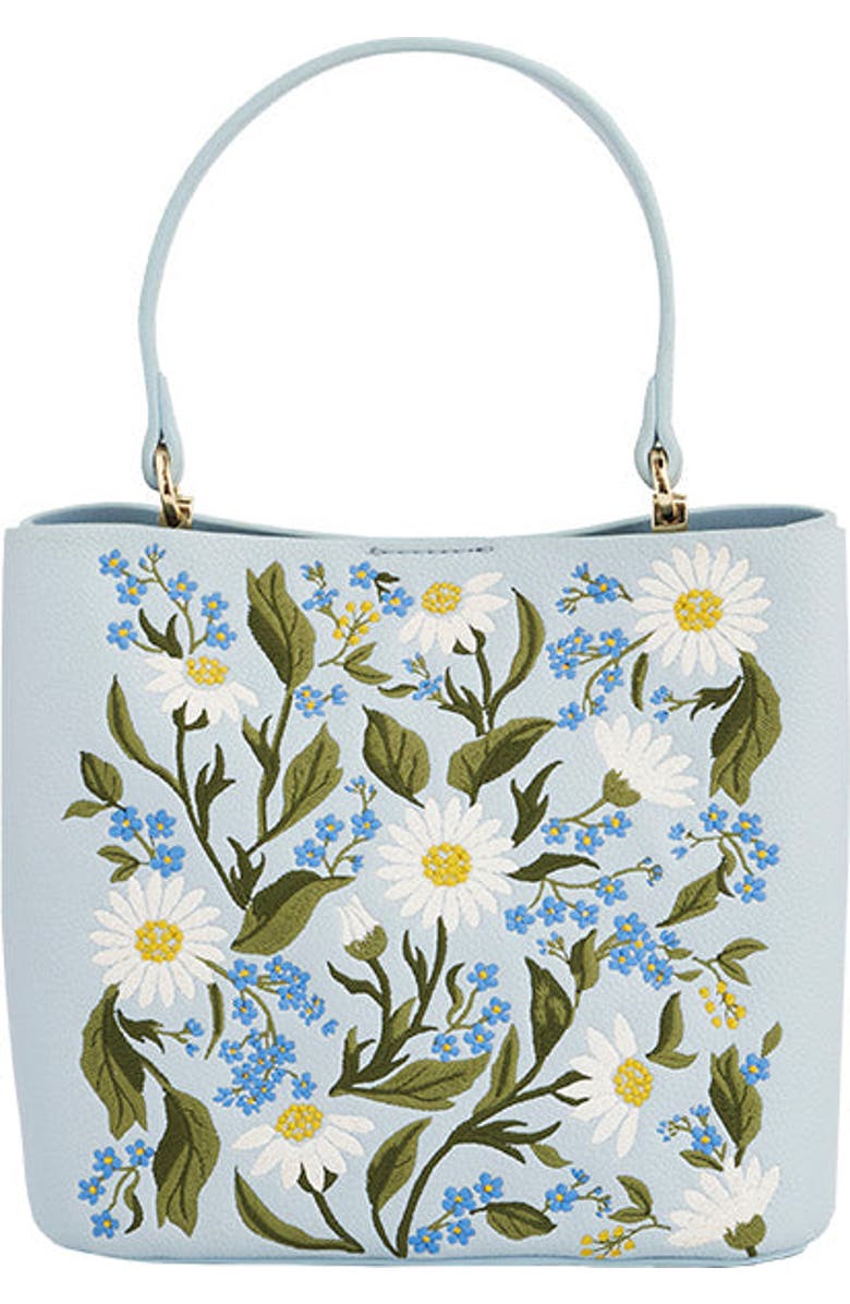 Fable England Emma Forget Me Not Embroidered Bucket Bag, Main, color, Light/Pastel Blue