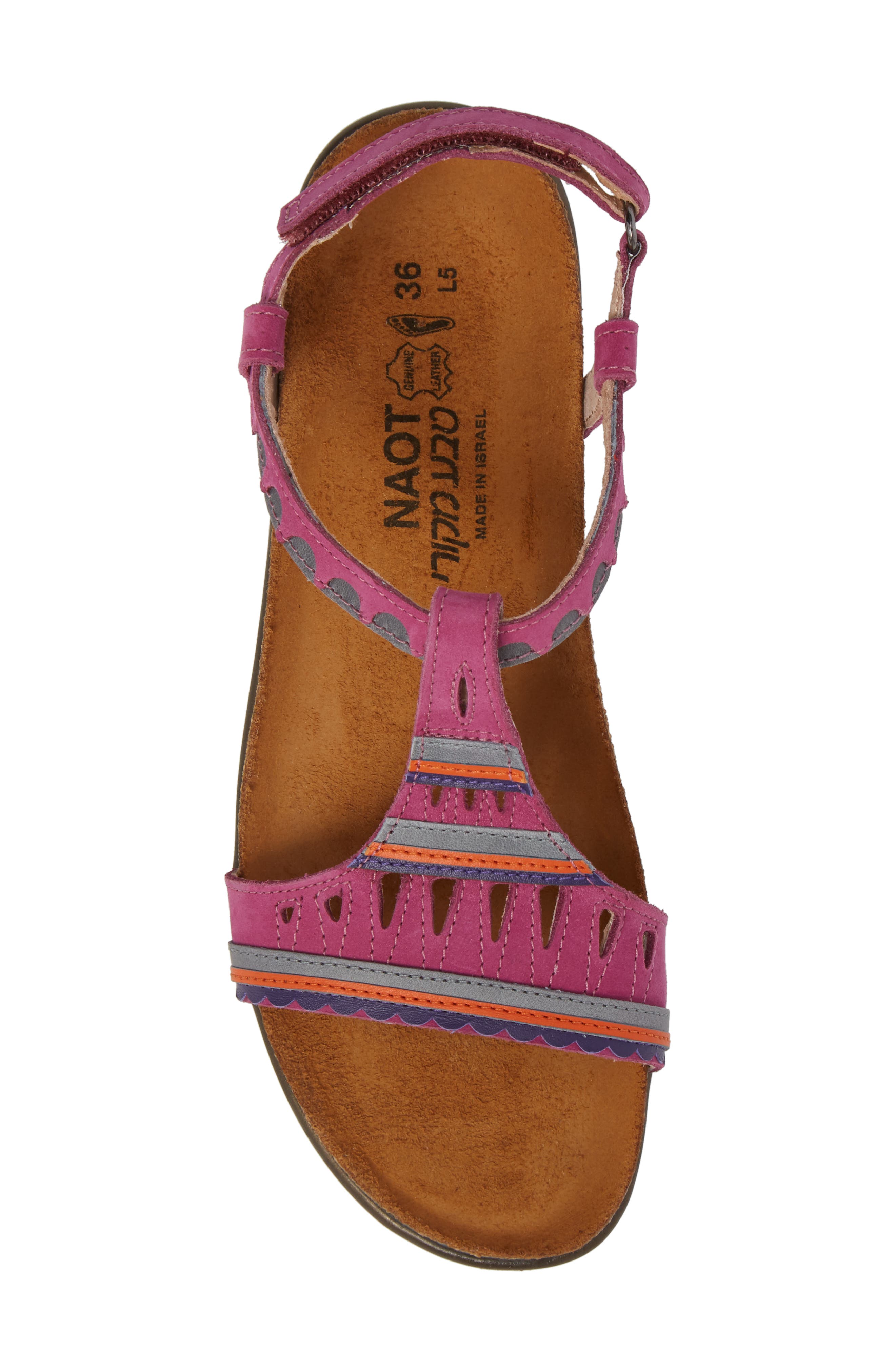 Odelia Perforated T-Strap Sandal, Alternate, color, PINK PLUM NUBUCK