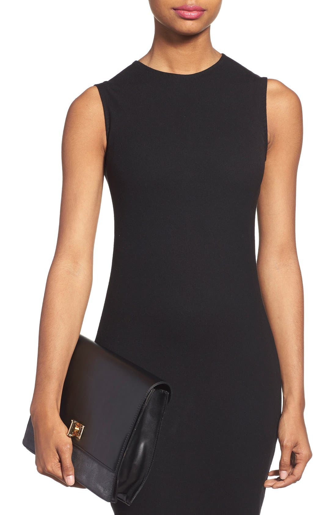 'Exotic' Boxy Flap Clutch, Alternate, color, BLACK