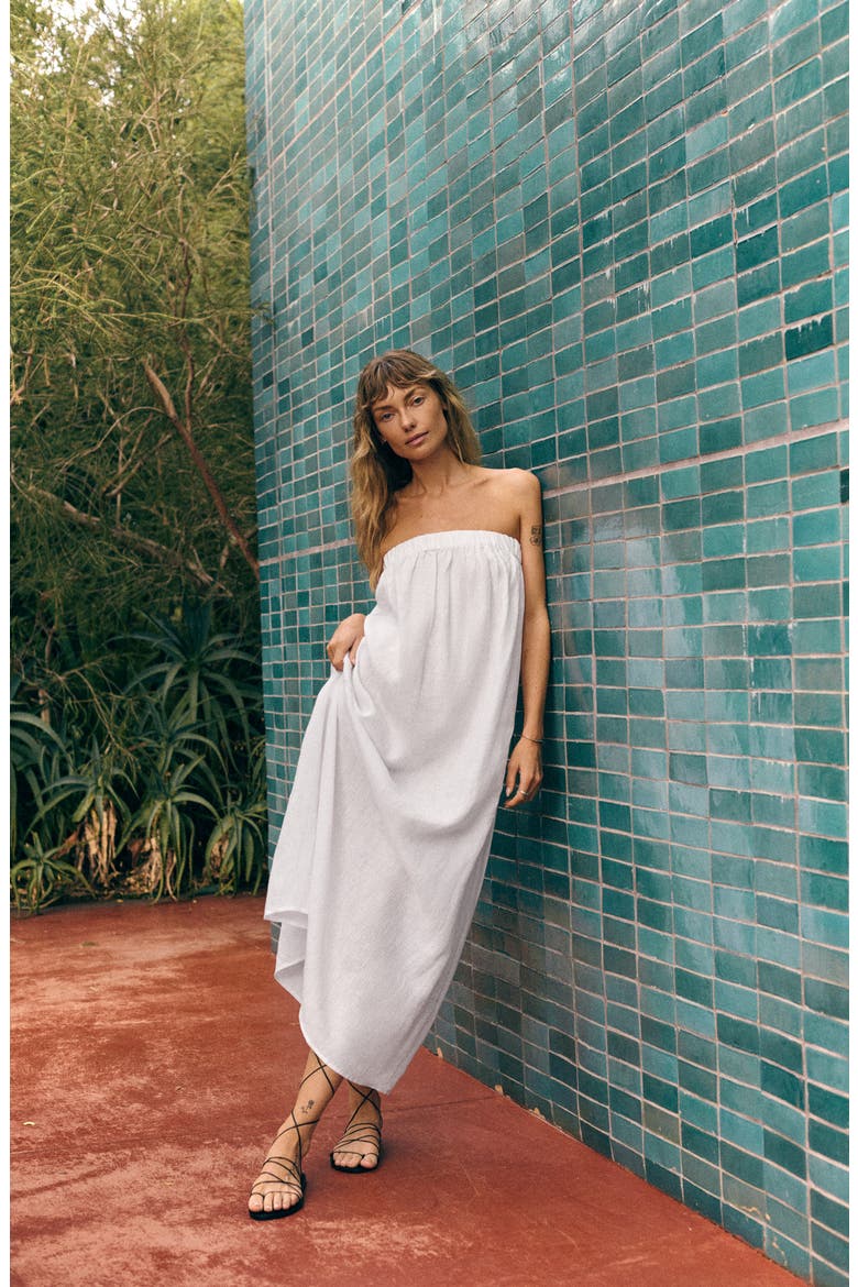 Soleil Strapless Linen Cover-Up Dress, Alternate, color, WHITE
