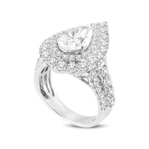 Augusta 14K White Gold Pear Lab Grown Diamond Halo Engagement Ring - 4.65 Ct