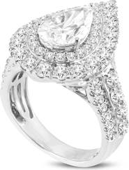 LuvMyJewelry Augusta 14K White Gold Pear Lab Grown Diamond Halo Engagement Ring - 4.65 Ct