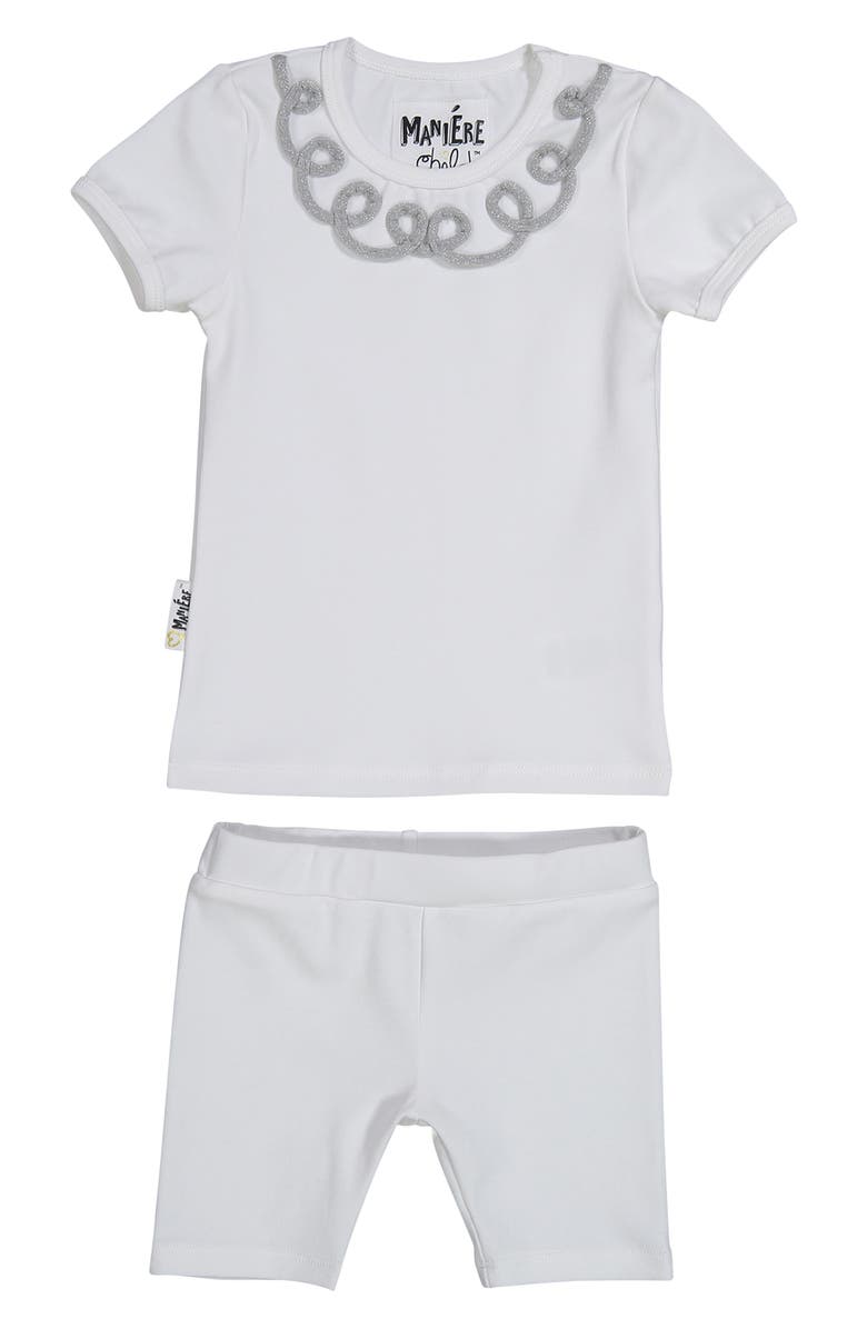 Manière Kids' Soutache T-Shirt & Shorts Set, Main, color, White/ Silver