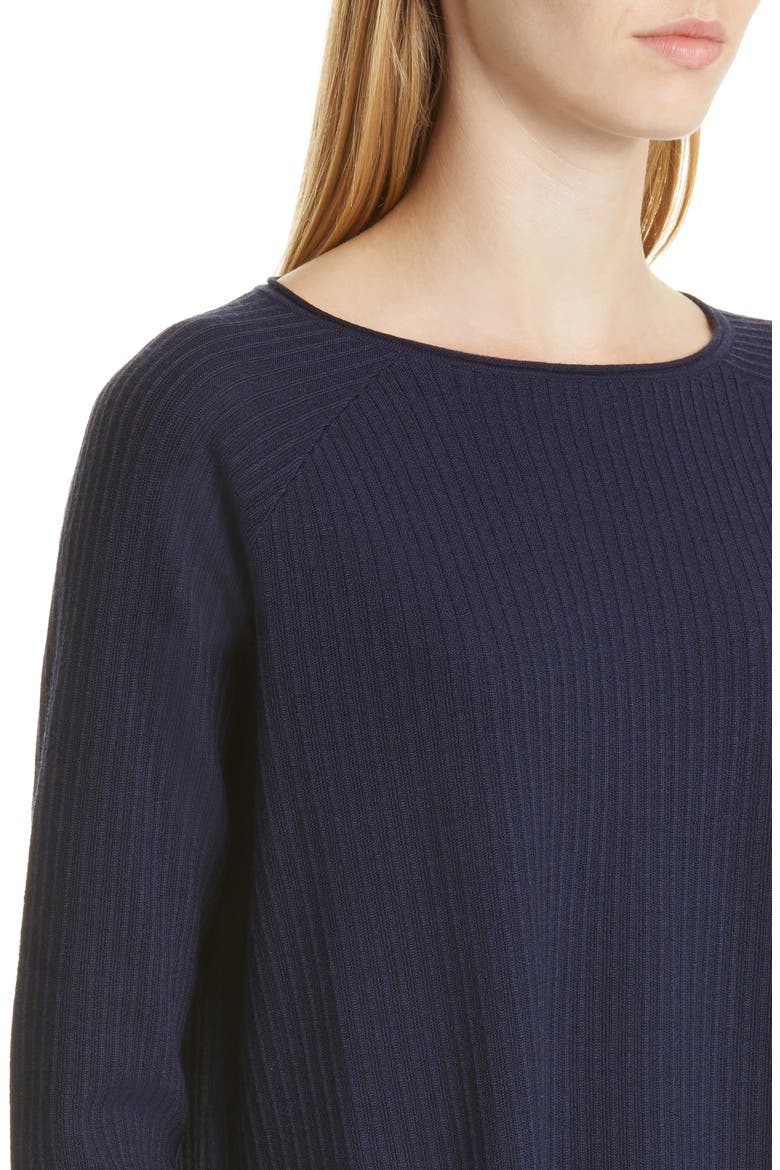 Boat Neck Raglan Sleeve Merino Wool Rib Sweater, Alternate, color, MIDNIGHT