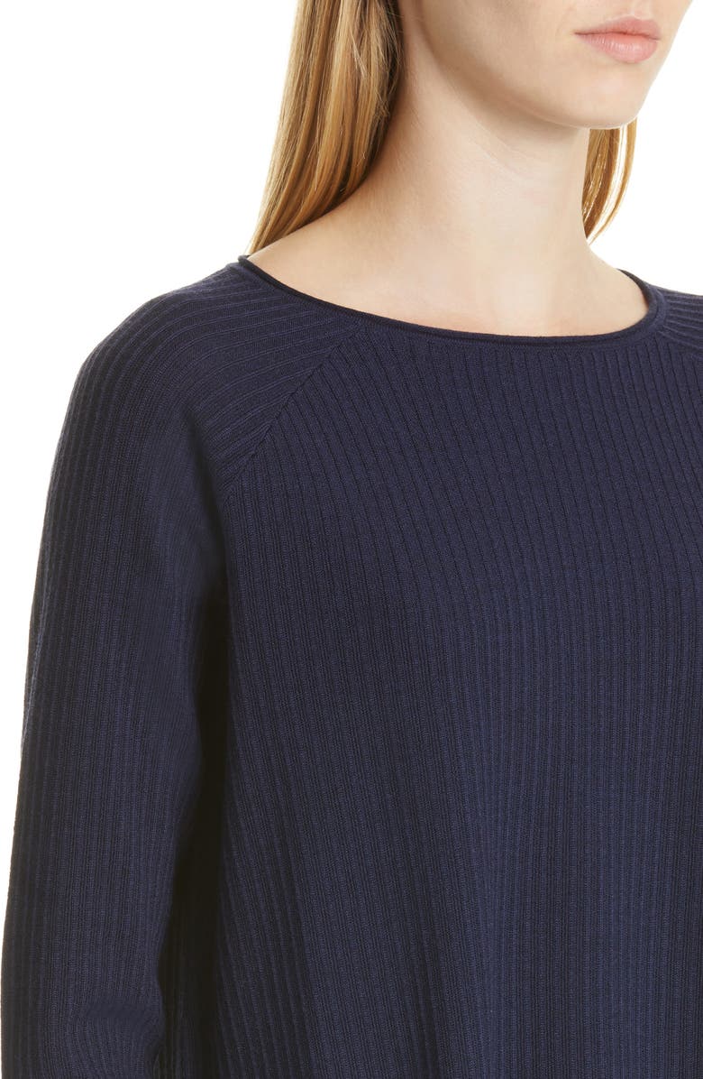 Eileen Fisher Boat Neck Raglan Sleeve Merino Wool Rib Sweater, Alternate, color, Midnight