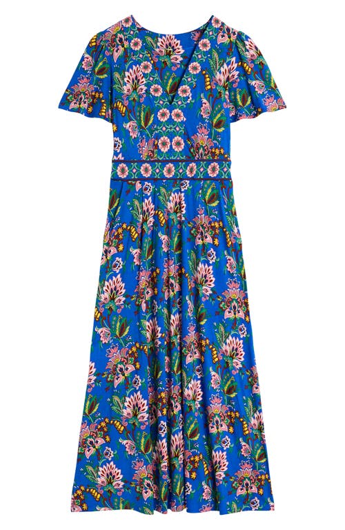 Boden Ellie Floral Print Flutter Sleeve Dress In Blue Multi