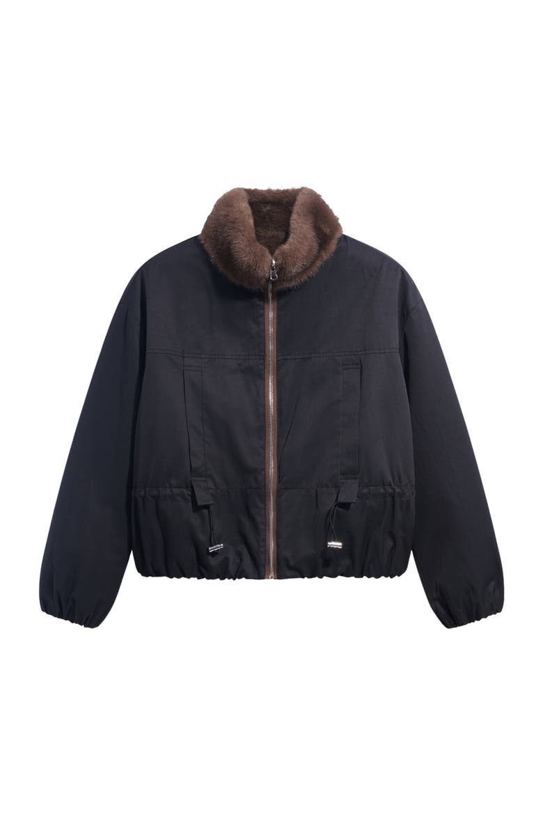 Sculpted Cropped High Neck Bomber Jacket, Alternate, color, Cigar