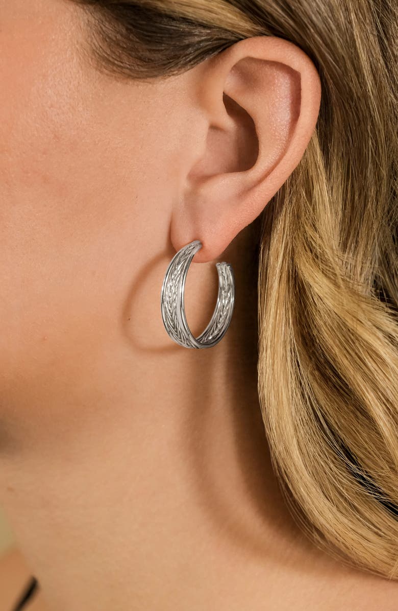 Sterling Forever Corinne Textured Braided Hoop Earrings, Alternate, color,