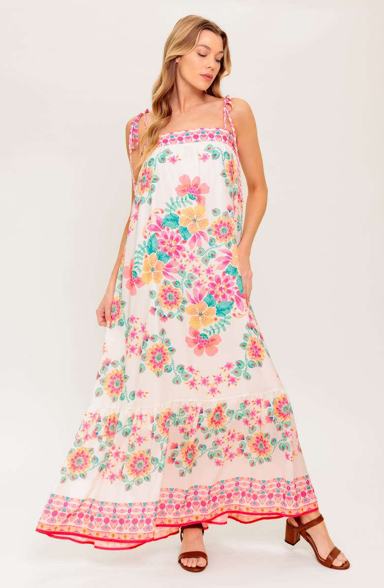 FLYING TOMATO Tie Strap Maxi Dress, Alternate, color, Ivory