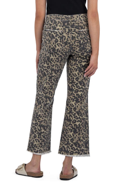 Kut From The Kloth Kelsey Leopard Print Frayed Mid Rise Ankle Flare Jeans